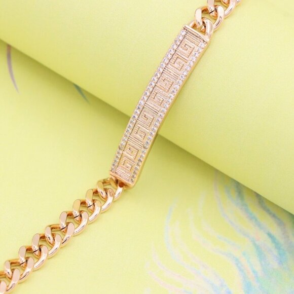 "Elegant Rose Gold Bracelet with Greek Key and CZ Detailing, XPBL0840 - Picture 2 of 12